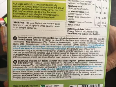 List of product ingredients Date & walnut toasts M&S 
