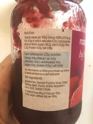 Liste des ingrédients du produit Rapberry Jam Sainsbury’s 454g