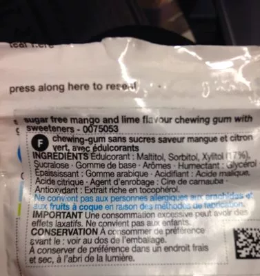 List of product ingredients Mango et lime gum M&S 