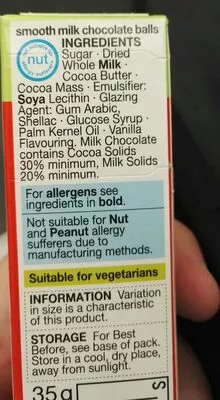 List of product ingredients Milk chocolate balls M&S 
