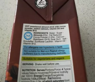 List of product ingredients Almond & chocolate milk drink M&S 