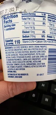 Lista de ingredientes del producto cottage cheese The Kroger Co. 