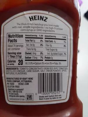 Lista de ingredientes del producto Simply tomato ketchup bottles Heinz 44 oz