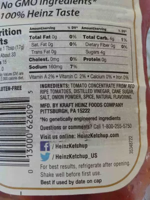 Liste des ingrédients du produit Simply tomato ketchup bottle Heinz 