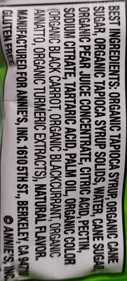 Lista de ingredientes del producto Annie's Sour Bunnies Bunny Fruit Snacks Annie's homegrown 23 g