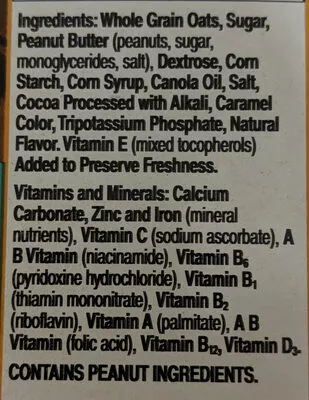 List of product ingredients Sweetened whole grain oat cereal flavored with peanut butter & cocoa General Mill's 320 g
