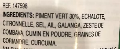 Lista de ingredientes del producto Green curry paste Aroy-D 400g