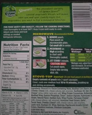 List of product ingredients Broccoli and Cheese Sauce Green Giant 