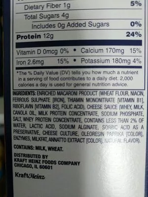 Lista de ingredientes del producto kraft macaroni & cheese Heinz,  Kraft 