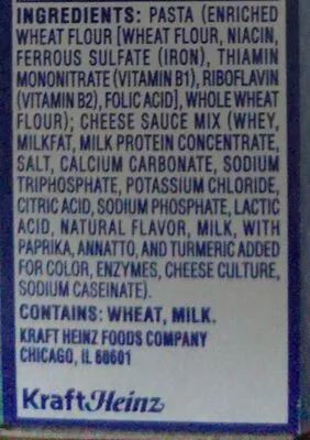 Lista de ingredientes del producto Kraft Mac and cheese Kraft,  Heinz 