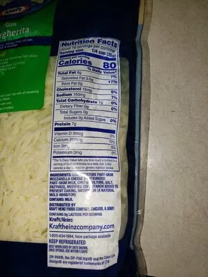 Lista de ingredientes del producto natural chesse mozzarella Kraft 1lb