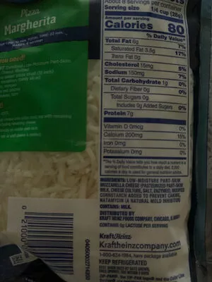 Lista de ingredientes del producto Kraft shredded mozzarella Heinz,  Kraft 