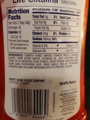 List of product ingredients Kraft Lite Catalina Heinz 