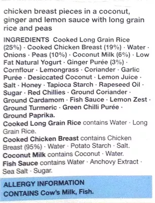 List of product ingredients Lemon & Ginger Chicken Curry Marks & Spencer, Count on us 390 g