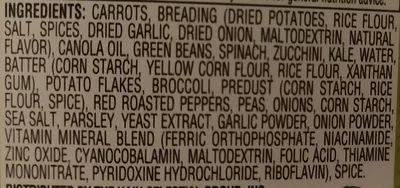 Lista de ingredientes del producto Veggie Medley Nuggets Earth's Best 226 g