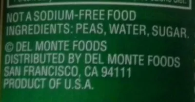 List of product ingredients Sweet Peas Del Monte, Del Monte Foods 15 oz (425 g)