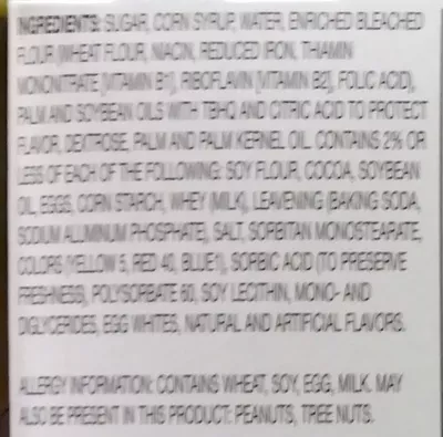 List of product ingredients Twin-wrapped swiss rolls Little Debbie, Mckee Foods 13 oz (369 g)
