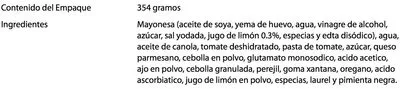 List of product ingredients Aderezo Tomate Deshidratado San Miguel San Miguel 354 g