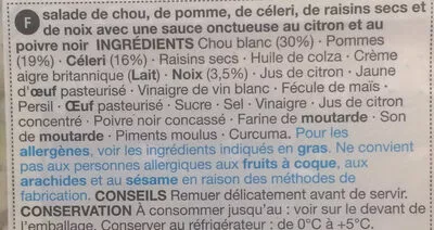 List of product ingredients Salade chou,pomme,céleri M&S 210gr