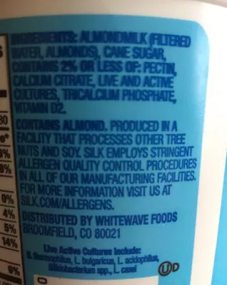 Lista de ingredientes del producto Almondmilk yogurt alternative, plain Silk 680g