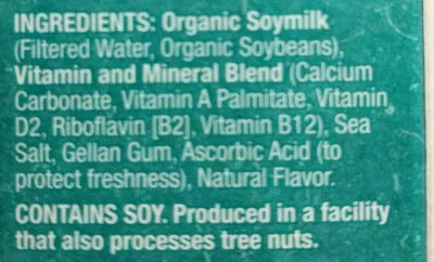 List of product ingredients Organic soymilk Silk 