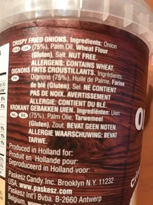 List of product ingredients Oignons Frits Paskesz 