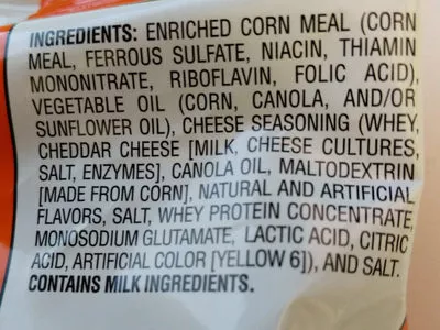 Lista de ingredientes del producto Cheese flavored snacks puffs Cheetos 
