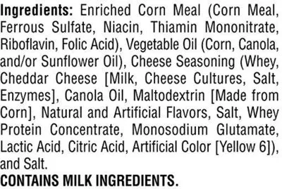 Lista de ingredientes del producto Cheetos Crunchy Cheetos 28.3g