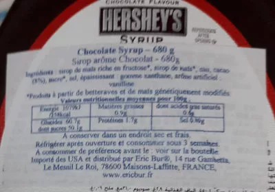 List of product ingredients Syrup Chocolate Flavor Hershey's 680 g