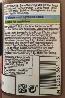 List of product ingredients Chocolate Flavoured Milk M&S 