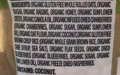 Lista de ingredientes del producto Triple Berry Granola Full Circle 12 Oz / 340 g