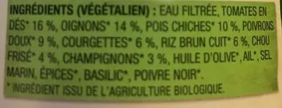 Lista de ingredientes del producto Soupe rustique aux legumes a l'italienne Amy's kitchen 400 g