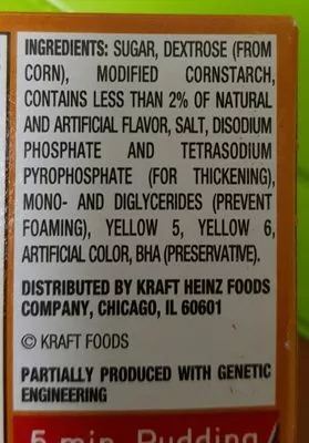 Lista de ingredientes del producto Jello banana cream Jell-O 