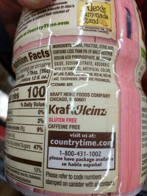 Lista de ingredientes del producto Country time pink lemonade flavor drink mix of canisters Heinz 