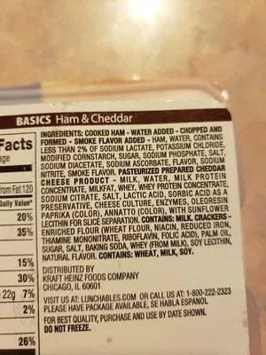 Liste des ingrédients du produit Ham & cheddar with crackers convenience meal Heinz,  Lunchables 