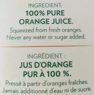 List of product ingredients Tropicana Original Orange Juice No Pulp 1.89L Tropicana 1,89 L