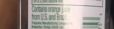 List of product ingredients 100% orange juice Tropicana 355ml