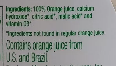 List of product ingredients 100% pure juice, orange Tropicana 59 fl. oz (1.8 qt) 1.75 L