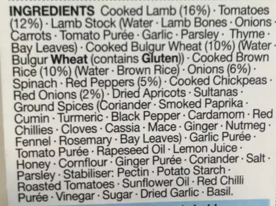 List of product ingredients Spiced lamb stew M&S 