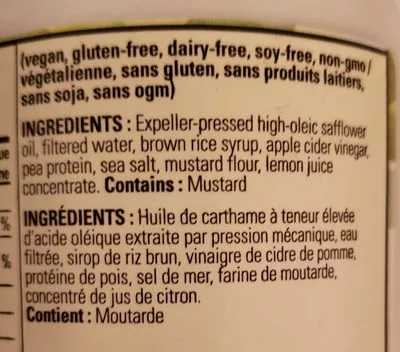 Liste des ingrédients du produit Vegenaise sans soya Earth Island 473 mL