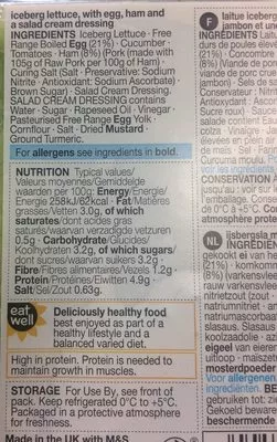 List of product ingredients Salade tomate oeufs jambon M&S 