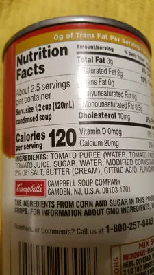 Lista de ingredientes del producto Campbell's condensed soup tomato Campbell's 305