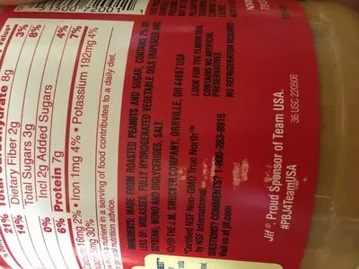 Liste des ingrédients du produit Creamy Peanut Butter Jif 1133 g
