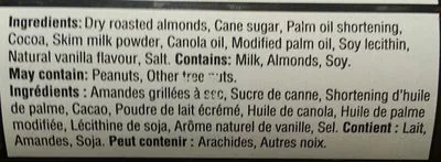 Lista de ingredientes del producto Tartinade amande au chocolat noir MaraNatha 368g