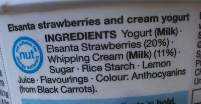 Lista de ingredientes del producto Elsanta Strawberries & Cream Marks & Spencer, M&S 150g