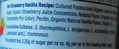 Liste des ingrédients du produit Kids 6 pk yogurt Stonyfield organic 4 ounces