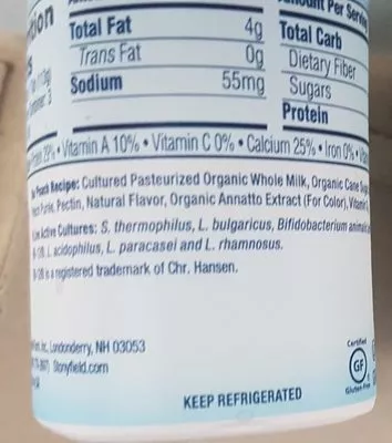 Liste des ingrédients du produit yo baby stonyfield organic 4 ounces