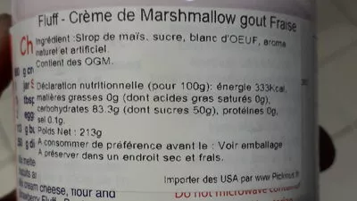 Liste des ingrédients du produit Artificial Strawberry Flavour Marshmallow Durkee 213 g