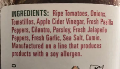 List of product ingredients Mild Salsa Green Mountain Gringo 