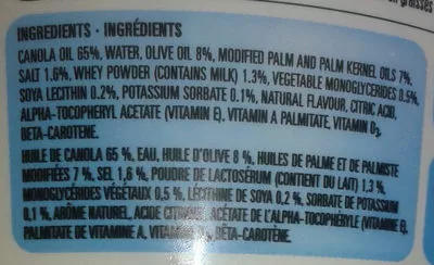 Liste des ingrédients du produit margarine compliments 